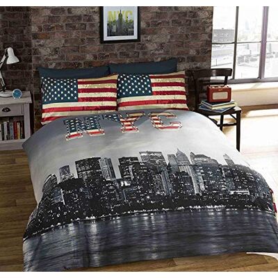 Brittisk design NYC skyline reversibelt enkel påslakanset Brittisk design NYC skyline reversibelt enkel påslakanset