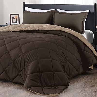 downluxe King Size täcke set – brun och brun king täcke, mjuka sängkläder set för alla årstider – 3 delar – 1 täcke (264 x 233 cm) och 2 örngott (50 x 91 cm) downluxe King Size täcke set – brun och brun king täcke, mjuka sängkläder set för alla årstider – 3 delar – 1 täcke (264 x 233 cm) och 2 örngott (50 x 91 cm)
