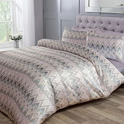 Sleepdown Chevron Jacquard sicksack geometrisk rand mjuk rosa grå lyxigt påslakan täcke sängkläder set med örngott – dubbel (200 cm x 200 cm) Sleepdown Chevron Jacquard sicksack geometrisk rand mjuk rosa grå lyxigt påslakan täcke sängkläder set med örngott – dubbel (200 cm x 200 cm)