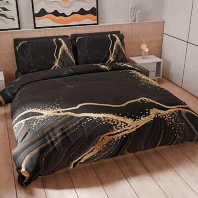 PETTI Artigiani Italiani Dubbelt påslakanset 250x200 cm (2 örngott 50x80 cm ingår), mjukt påslakanset mikrofiber med digitalt tryck tillverkad i Italien Marble svart PETTI Artigiani Italiani Dubbelt påslakanset 250x200 cm (2 örngott 50x80 cm ingår), mjukt påslakanset mikrofiber med digitalt tryck tillverkad i Italien Marble svart