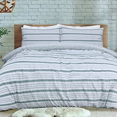 Sleepdown Stripe Seersucker grön vit vändbart påslakan täcke örngott bäddset sängkläder set mjuk enkel skötsel – kung (230 cm x 220 cm) Sleepdown Stripe Seersucker grön vit vändbart påslakan täcke örngott bäddset sängkläder set mjuk enkel skötsel – kung (230 cm x 220 cm)
