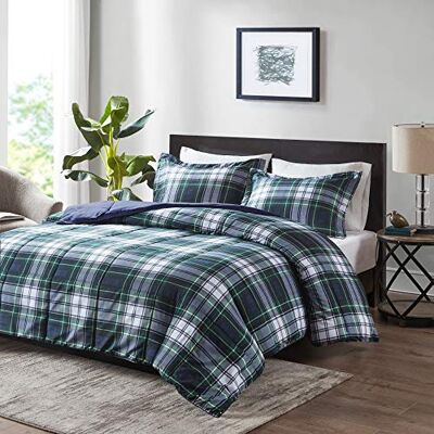 Madison Park Essentials Parkston pläd täcke, matchande örngott, 3M Scotchguard fläckfrisättningsskydd, allergivänligt bäddset för alla årstider, hel/drottning, marinblå, 3 delar Madison Park Essentials Parkston pläd täcke, matchande örngott, 3M Scotchguard fläckfrisättningsskydd, allergivänligt bäddset för alla årstider, hel/drottning, marinblå, 3 delar