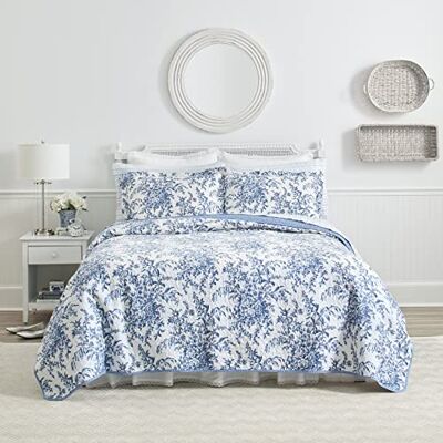 Laura Ashley Bedford bomull vändbar täcke, bomull, blå, enkelsäng Laura Ashley Bedford bomull vändbar täcke, bomull, blå, enkelsäng