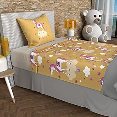 Soleil d'ocre Lakanset, 180 x 290 cm, gula enhörningar, 100 % bomull, 57 trådantal/cm² Soleil d'ocre Lakanset, 180 x 290 cm, gula enhörningar, 100 % bomull, 57 trådantal/cm²