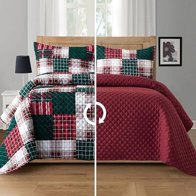 Elegant Comfort Elegant komfort 3-delat rutigt lappverk vändbart täcke – mjukt överkast med matchande örngott, tung vikt premium sömnad alla årstider quiltat överdrag – dubbel XL, vinröd Elegant Comfort Elegant komfort 3-delat rutigt lappverk vändbart täcke – mjukt överkast med matchande örngott, tung vikt premium sömnad alla årstider quiltat överdrag – dubbel XL, vinröd