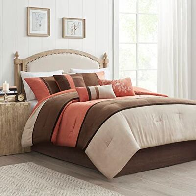 Madison Park Palisades King Size Bed Comforter Set Bed in A Bag Brown, Taupe, Pieced Stripe – 7 Pieces Bedding Sets – Micro Suede Bedroom Comforters Madison Park Palisades King Size Bed Comforter Set Bed in A Bag Brown, Taupe, Pieced Stripe – 7 Pieces Bedding Sets – Micro Suede Bedroom Comforters