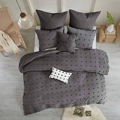Intelligent Design Urban Habitat Påslakanset 100% bomull jacquard, tufts accent, shabby chic alla årstider skydd för täcke, matchande örngott, dekorativa kuddar, King/California King (264 x 233 cm), kol 7 delar Intelligent Design Urban Habitat Påslakanset 100% bomull jacquard, tufts accent, shabby chic alla årstider skydd för täcke, matchande örngott, dekorativa kuddar, King/California King (264 x 233 cm), kol 7 delar