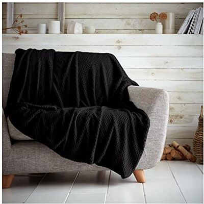 GC GAVENO CAVAILIA fleecefilt våffelöverkast för soffor, gosiga varma sängfiltar, svart, 130 x 150 GC GAVENO CAVAILIA fleecefilt våffelöverkast för soffor, gosiga varma sängfiltar, svart, 130 x 150