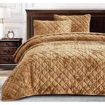 Chezmoi Collection Lux karamell guld sammet täcke överdimensionerad king set, 3-delad plysch sliten sammet sängkläder alla årstider lätt täcke borstad mikrofiber omvänd med diamantsöm quiltning Chezmoi Collection Lux karamell guld sammet täcke överdimensionerad king set, 3-delad plysch sliten sammet sängkläder alla årstider lätt täcke borstad mikrofiber omvänd med diamantsöm quiltning