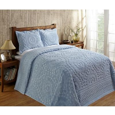 Better Trends Bättre trender 100% bomull Chenille-sängöverkast king size, Rio kollektion blommigt design sängöverdrag i blått – tuftad bomull överkast, lätta sängöverkast och överdrag Better Trends Bättre trender 100% bomull Chenille-sängöverkast king size, Rio kollektion blommigt design sängöverdrag i blått – tuftad bomull överkast, lätta sängöverkast och överdrag