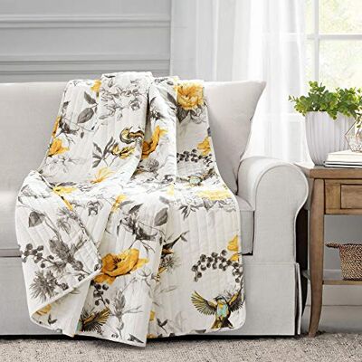 Lush Decor Penrose blommig filt, 152 cm x 127 cm, gul och grå, 152 cm x 127 cm Lush Decor Penrose blommig filt, 152 cm x 127 cm, gul och grå, 152 cm x 127 cm