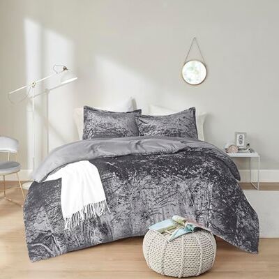 Comfort Spaces Juliette Luxe täcke set sammet frodig med mjuk borstad mikrofiber på insidan, alla årstider mysiga sängkläder set, fluffigt täcke sängset, matchande fodral, grå tvilling/dubbel XL 2 Comfort Spaces Juliette Luxe täcke set sammet frodig med mjuk borstad mikrofiber på insidan, alla årstider mysiga sängkläder set, fluffigt täcke sängset, matchande fodral, grå tvilling/dubbel XL 2