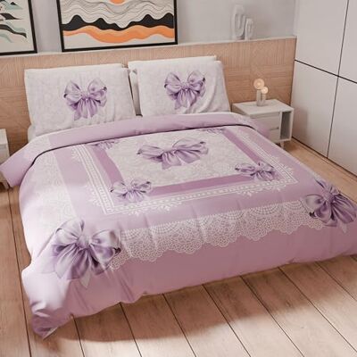 PETTI Artigiani Italiani Enkelt påslakan 160x200 cm, påslakanset mikrofiber med digitalt tryck 1 örngott 50 x 80 cm Tillverkad i Italien Lila rosett PETTI Artigiani Italiani Enkelt påslakan 160x200 cm, påslakanset mikrofiber med digitalt tryck 1 örngott 50 x 80 cm Tillverkad i Italien Lila rosett