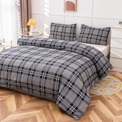 Lifestyle comfort ltd LSC tartan rutig king size påslakanset flanell borstad 100% bomull flanell termiska vintersängkläder påslakanset med matchande örngott (King påslakanset med king påslakanset Lifestyle comfort ltd LSC tartan rutig king size påslakanset flanell borstad 100% bomull flanell termiska vintersängkläder påslakanset med matchande örngott (King påslakanset med king påslakanset