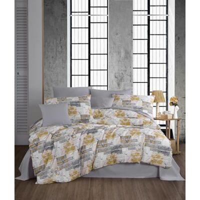 Nuit Des Rêves Dubbelt täcke set (200 x 200 cm), 50% bomull/50% polyester, grå/vit/gul Innehåller 2 örngott (80 x 80 cm) maskintvättbar vid 40 °C, snygg och bekväm Nuit Des Rêves Dubbelt täcke set (200 x 200 cm), 50% bomull/50% polyester, grå/vit/gul Innehåller 2 örngott (80 x 80 cm) maskintvättbar vid 40 °C, snygg och bekväm
