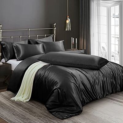Ersmak 6 delar satin påslakan full/drottning storlek lyxigt silkeslent sängkläder påslakanset med 1 mjukt påslakan, 4 queen örngott och 1 kroppsörngott, svart Ersmak 6 delar satin påslakan full/drottning storlek lyxigt silkeslent sängkläder påslakanset med 1 mjukt påslakan, 4 queen örngott och 1 kroppsörngott, svart