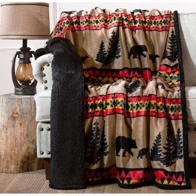 Carstens Bear Trails Black Sherpa Rustik Kabinfilt 54 x 68 Carstens Bear Trails Black Sherpa Rustik Kabinfilt 54 x 68