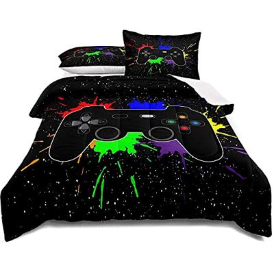 lris Bedding Gaming sängkläder set queen size gamer täcke set för pojkar flickor barn tonåringar mjuk mikrofiber färgglada moderna knappar videospel sängkläder dekorativ kontroll mönsterdesign med 2 örngott lris Bedding Gaming sängkläder set queen size gamer täcke set för pojkar flickor barn tonåringar mjuk mikrofiber färgglada moderna knappar videospel sängkläder dekorativ kontroll mönsterdesign med 2 örngott