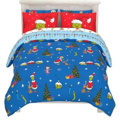 Franco Grinch by Dr. Seuss Holiday & Christmas Bedding Super Soft Comforter and Sheet Set with Sham, 7 Piece Queen Size (Official Dr. Seuss Product) Franco Grinch by Dr. Seuss Holiday & Christmas Bedding Super Soft Comforter and Sheet Set with Sham, 7 Piece Queen Size (Official Dr. Seuss Product)