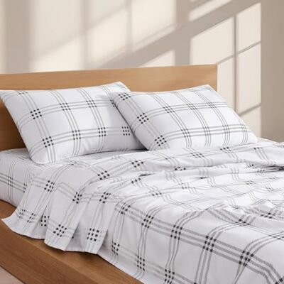 Linen Closet Linne garderob 160 GSM 100% bomull percale lakanset kung grå tartan Linen Closet Linne garderob 160 GSM 100% bomull percale lakanset kung grå tartan