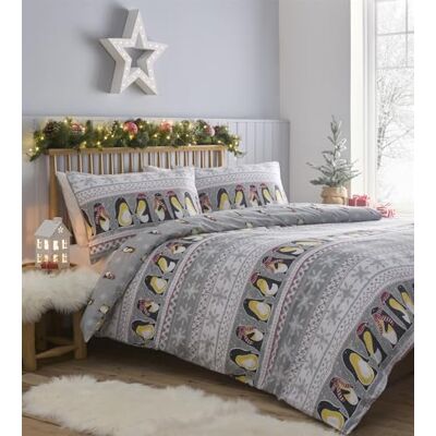 Charlotte Thomas Simply Charlotte Penguins King Size påslakanset jul sängkläder säng set grå Charlotte Thomas Simply Charlotte Penguins King Size påslakanset jul sängkläder säng set grå