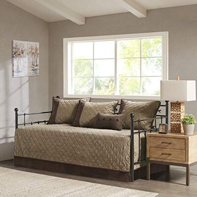 Madison Park Boone dubbelsidig quiltning, fuskmocka stuga dekor mysigt dagbäddsöverdrag alla årstider dun alternativ säng set med sängkjol, matchande örngott, dekorativa kuddar, (190 x 99 cm), brun 6 Madison Park Boone dubbelsidig quiltning, fuskmocka stuga dekor mysigt dagbäddsöverdrag alla årstider dun alternativ säng set med sängkjol, matchande örngott, dekorativa kuddar, (190 x 99 cm), brun 6