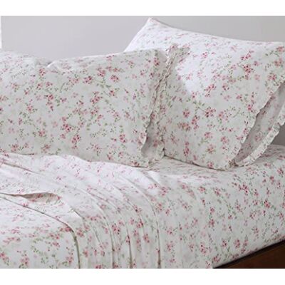 Shabby Chic ® King lakan, mjuka och andningsbara sängkläder i ekologisk bomull, blommig heminredning med veckade örngott (Ella rosa, kung) Shabby Chic ® King lakan, mjuka och andningsbara sängkläder i ekologisk bomull, blommig heminredning med veckade örngott (Ella rosa, kung)