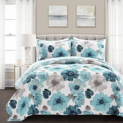 Lush Decor Luxuös dekor Leah filt blommig blå 3-delad vändbar, king size sängkläder set Lush Decor Luxuös dekor Leah filt blommig blå 3-delad vändbar, king size sängkläder set