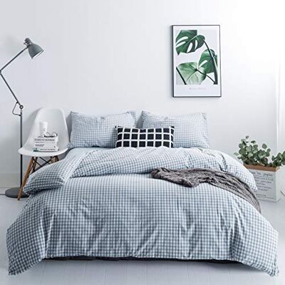 SUSYBAO Gingham påslakan king 100% tvättad bomull ljusblå rutigt påslakan 3 delar set 1 blått rutnät påslakan med dragkedja 2 örngott lyxigt mjukt Gingham-bäddset andas hållbart SUSYBAO Gingham påslakan king 100% tvättad bomull ljusblå rutigt påslakan 3 delar set 1 blått rutnät påslakan med dragkedja 2 örngott lyxigt mjukt Gingham-bäddset andas hållbart