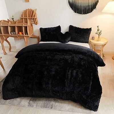 MEGO Lyxigt påslakanset i lurvigt plysch, ultramjukt 3 delar fluffigt påslakanset i fuskpäls (1 lurvigt påslakan + 2 örngott, blixtlåsstängning (drottning, svart) MEGO Lyxigt påslakanset i lurvigt plysch, ultramjukt 3 delar fluffigt påslakanset i fuskpäls (1 lurvigt påslakan + 2 örngott, blixtlåsstängning (drottning, svart)