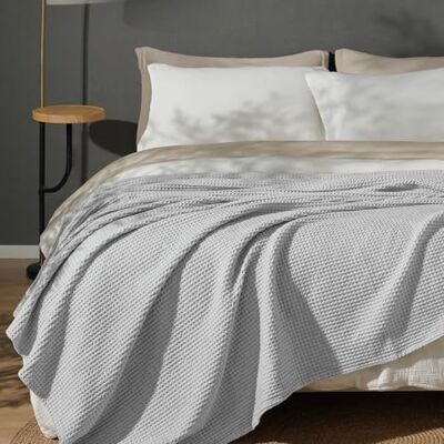 PHF 100% bomull våffelväv filt dubbel storlek 168 cm x 228 cm – lätt tvättad mjuk andningsbar filt för hela säsongen – perfekt filtlager för bäddsoffa – ljusgrå PHF 100% bomull våffelväv filt dubbel storlek 168 cm x 228 cm – lätt tvättad mjuk andningsbar filt för hela säsongen – perfekt filtlager för bäddsoffa – ljusgrå