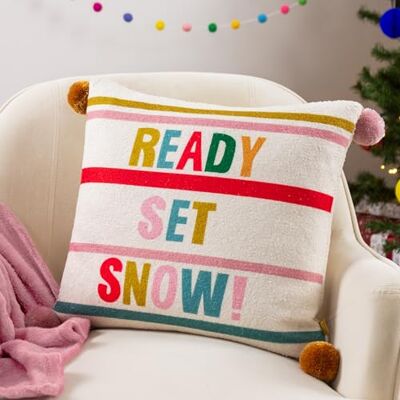 furn. Ugn Pom-Poms redo set snö tryckt fjäder rik fylld kudde furn. Ugn Pom-Poms redo set snö tryckt fjäder rik fylld kudde