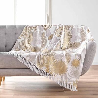 Douceur d'Intérieur , Pläd med fransar (125 x 150 cm) meliss, bomull/polyester tryckt Douceur d'Intérieur , Pläd med fransar (125 x 150 cm) meliss, bomull/polyester tryckt