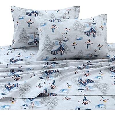 Tribeca Living SNMANSHEETKINR tryckt flanell djup ficka lakanset, kung, snögubbe marinblå/röd Tribeca Living SNMANSHEETKINR tryckt flanell djup ficka lakanset, kung, snögubbe marinblå/röd