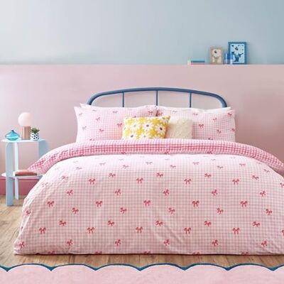 furn. Heya Home Gingham Bows tryckt påslakanset – rosa – dubbel furn. Heya Home Gingham Bows tryckt påslakanset – rosa – dubbel