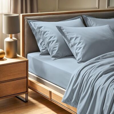 Nuit Des Rêves Premium Ranforce Single Fitted Sheet (90 x 200 + 30 cm), 100% bomull, 145 trådantal: blå maskintvättbar i 30 °C Mjuk och hållbar för komfort Nuit Des Rêves Premium Ranforce Single Fitted Sheet (90 x 200 + 30 cm), 100% bomull, 145 trådantal: blå maskintvättbar i 30 °C Mjuk och hållbar för komfort