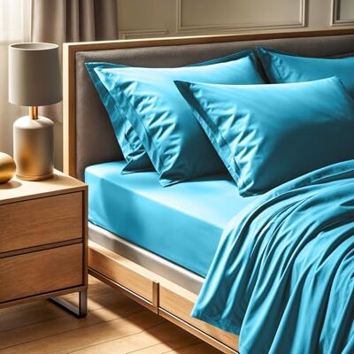 Nuit Des Rêves Premium Ranforce King Fitted Sheet (160 x 200 + 30 cm), 100% bomull, 155 trådantal: turkos maskintvättbar vid 30 °C Mjuk och hållbar sängkläder Nuit Des Rêves Premium Ranforce King Fitted Sheet (160 x 200 + 30 cm), 100% bomull, 155 trådantal: turkos maskintvättbar vid 30 °C Mjuk och hållbar sängkläder