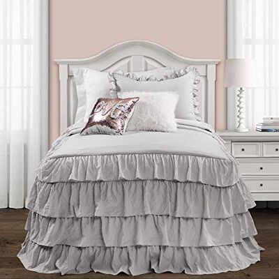 Lush Decor Allison volangkjol överkast ljusgrå shabby chic bondgårdsstil lätt 2-delat set dubbel XL, polyester Lush Decor Allison volangkjol överkast ljusgrå shabby chic bondgårdsstil lätt 2-delat set dubbel XL, polyester
