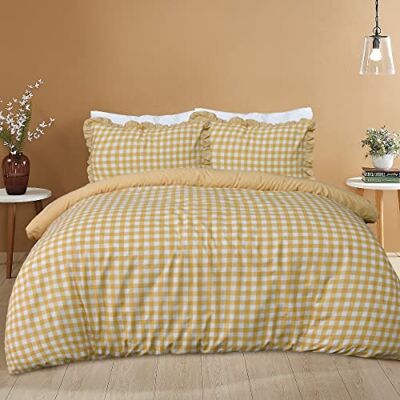 Sleepdown Gingham rutig senap enkel omvänd mjuk lättskött påslakan täcke sängkläder set med örngott – kung (230 cm x 220 cm) Sleepdown Gingham rutig senap enkel omvänd mjuk lättskött påslakan täcke sängkläder set med örngott – kung (230 cm x 220 cm)