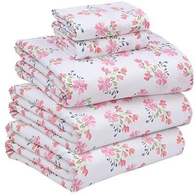 Ruvanti 100% bomull delade king lakanset för justerbar säng, 5 st, mjuka och andningsbara percaleväv-sängkläder, djup ficka 40 cm, hotellstandard, skarp cool känsla och hållbar, blommigt lakan Ruvanti 100% bomull delade king lakanset för justerbar säng, 5 st, mjuka och andningsbara percaleväv-sängkläder, djup ficka 40 cm, hotellstandard, skarp cool känsla och hållbar, blommigt lakan
