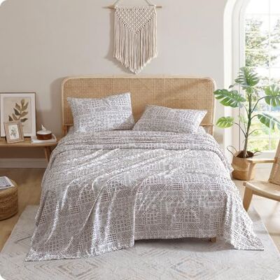 Indigo Ink Indigo bläck – set med två storlekar, 3-delad boho geometriska mönstrade sängkläder, mjuka och skrynkelbeständiga (vit denimkollektion, krydda) Indigo Ink Indigo bläck – set med två storlekar, 3-delad boho geometriska mönstrade sängkläder, mjuka och skrynkelbeständiga (vit denimkollektion, krydda)