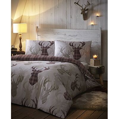 DE CAMA sängkläder set design hjort i skotskrutig, naturlig, brun, för dubbelsängar DE CAMA sängkläder set design hjort i skotskrutig, naturlig, brun, för dubbelsängar
