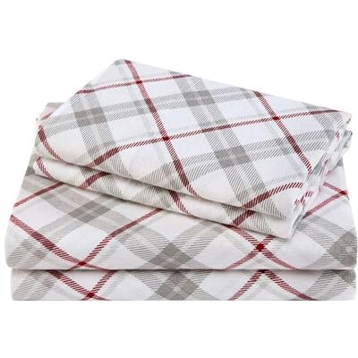Comfort Spaces Sängkläder, lakan med örngott, bomullsflanell, ventilerande, varma, djupa fickor, sängkläder, King, Grey/Red Plaid, rutig, 4 delar Comfort Spaces Sängkläder, lakan med örngott, bomullsflanell, ventilerande, varma, djupa fickor, sängkläder, King, Grey/Red Plaid, rutig, 4 delar