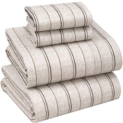 Ruvanti 100% bomull full storlek lakan, 4 stycken, mjuka och andningsbara percaleväv sängkläder, djup ficka 40 cm, hotellstandard, skarp cool känsla, hållbar, perfekt lakanset randig, bruna ränder Ruvanti 100% bomull full storlek lakan, 4 stycken, mjuka och andningsbara percaleväv sängkläder, djup ficka 40 cm, hotellstandard, skarp cool känsla, hållbar, perfekt lakanset randig, bruna ränder