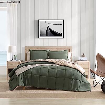 Nautica vändbara sängkläder i mikromocka med matchande örngott, vardaglig heminredning, polyester, beckettgrön, kung Nautica vändbara sängkläder i mikromocka med matchande örngott, vardaglig heminredning, polyester, beckettgrön, kung