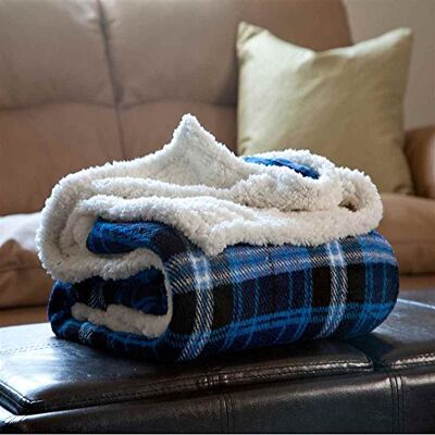 Lavish Home Vändbar rutig fleece 127 x 152 cm maskintvättbar sherpa överkast – mysig filt för soffa, stol eller säng (blå), polyester, 127 cm x 152 cm Lavish Home Vändbar rutig fleece 127 x 152 cm maskintvättbar sherpa överkast – mysig filt för soffa, stol eller säng (blå), polyester, 127 cm x 152 cm