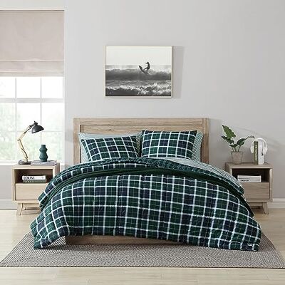 Nautica mjuka vändbara mikrofibersängkläder med matchande örngott, heminredning för alla årstider, polyester, nordsegel pläd marinblå, kung Nautica mjuka vändbara mikrofibersängkläder med matchande örngott, heminredning för alla årstider, polyester, nordsegel pläd marinblå, kung
