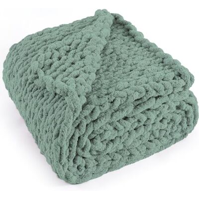 LONG CREATE Chunky stickad filt 127 cm x 152 cm, 100% handgjord med mjukt Chenille-garn, 2 kg tjocka kabelstickade filtar, stor repknut virkade överkast för bäddsoffa heminredning, salviagrön LONG CREATE Chunky stickad filt 127 cm x 152 cm, 100% handgjord med mjukt Chenille-garn, 2 kg tjocka kabelstickade filtar, stor repknut virkade överkast för bäddsoffa heminredning, salviagrön
