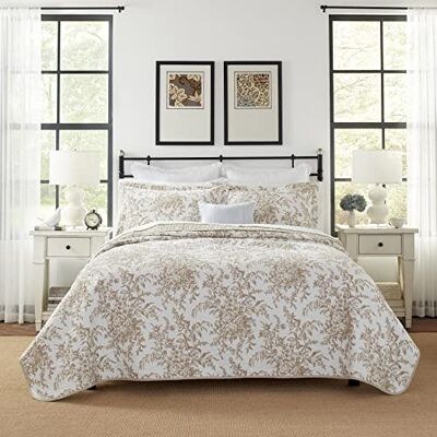 Laura Ashley Bedford bomull vändbart quiltat set, full/drottning, mocka Laura Ashley Bedford bomull vändbart quiltat set, full/drottning, mocka