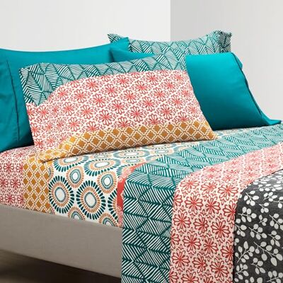 Lush Decor Bohemiskt randigt mjukt lakan 6-delat set, kung, turkos och orange Lush Decor Bohemiskt randigt mjukt lakan 6-delat set, kung, turkos och orange